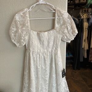 White Lace Puff Sleeve Dress